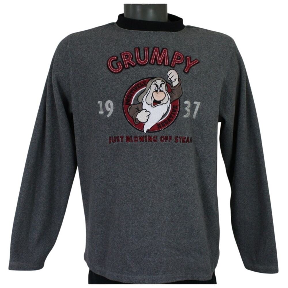 Vintage Disney Store Grumpy Sweatshirt Mens Small Gray Fleece Embroidered